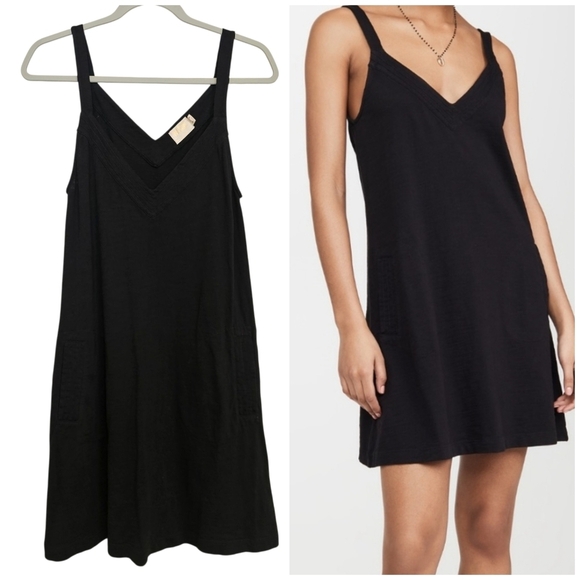Nation LTD Larkin Dress Vneck Cotton Minimalist Mini Dress - Picture 1 of 8